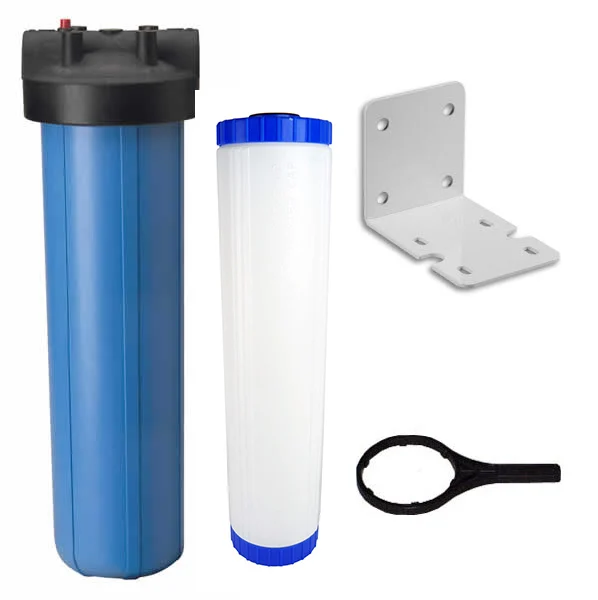 Refillable Carbon Whole House Big Blue Filter 4.5" x 20" With Bracket and Housing